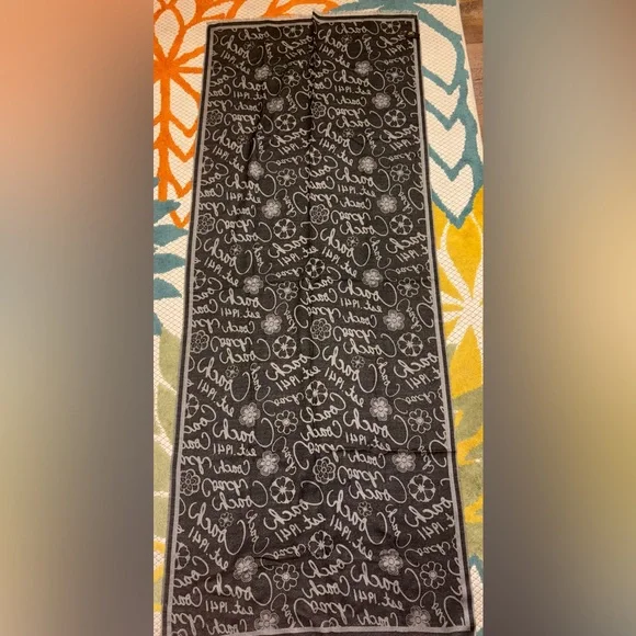 Coach Gray Script Logo Floral Wool Silk Wrap Scarf - Picture 3 of 10